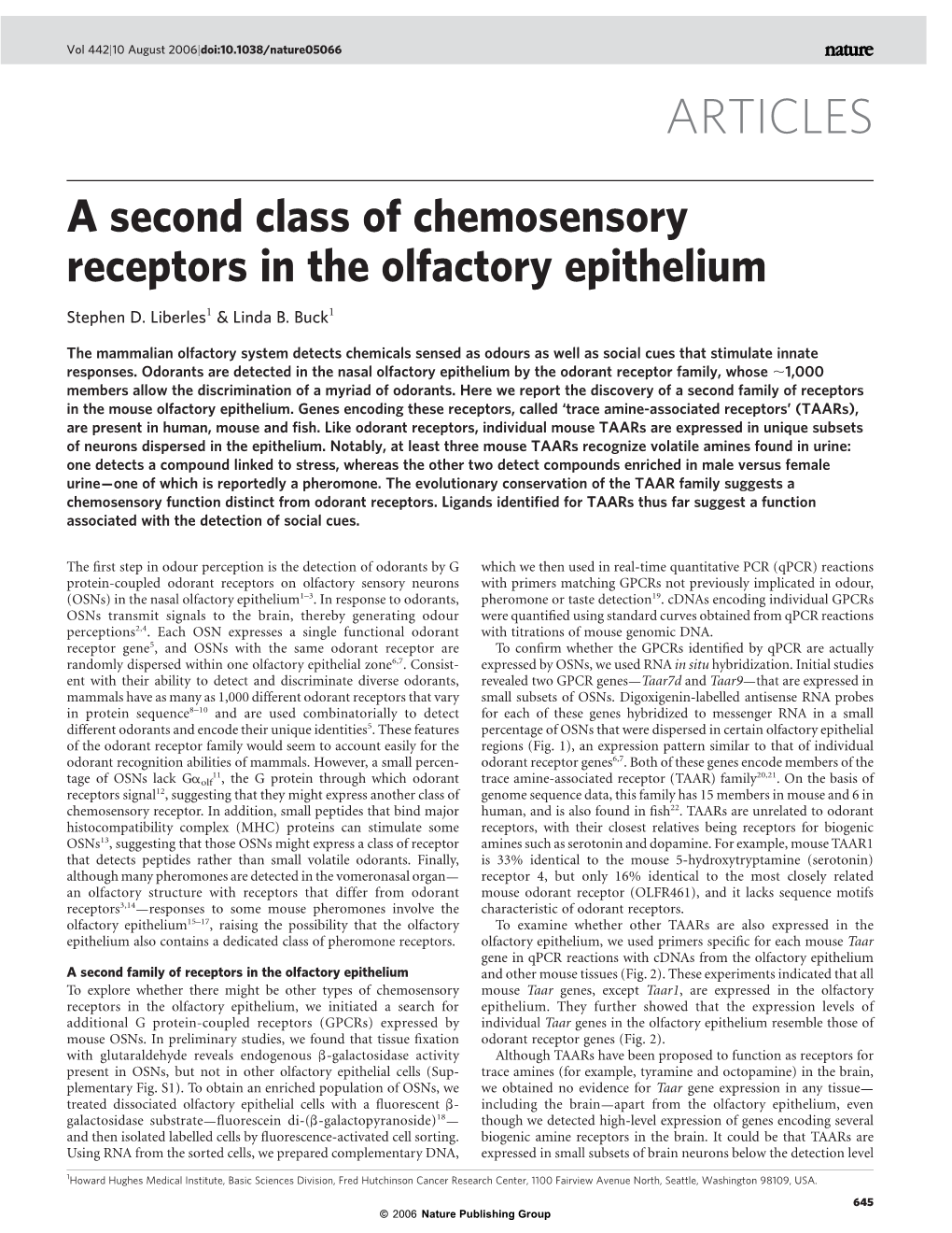 A Second Class of Chemosensory Receptors in the Olfactory Epithelium