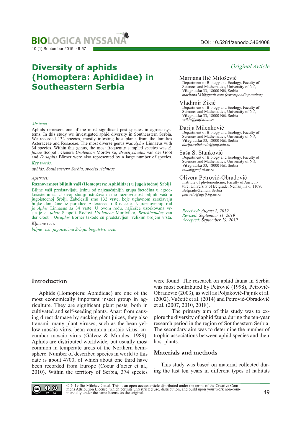 Milošević Ilić Et Al., 2019, Biologica Nyssana 10(1)