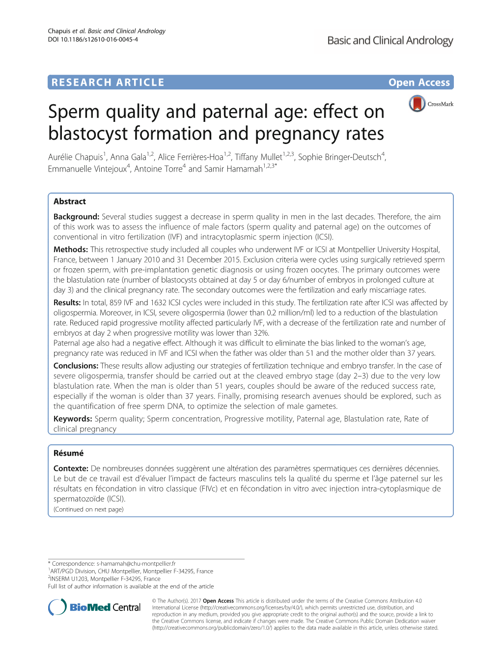 Sperm Quality and Paternal Age: Effect on Blastocyst Formation And