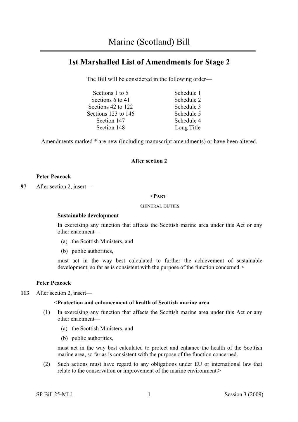 Marshalled List of Amendments for Stage 2