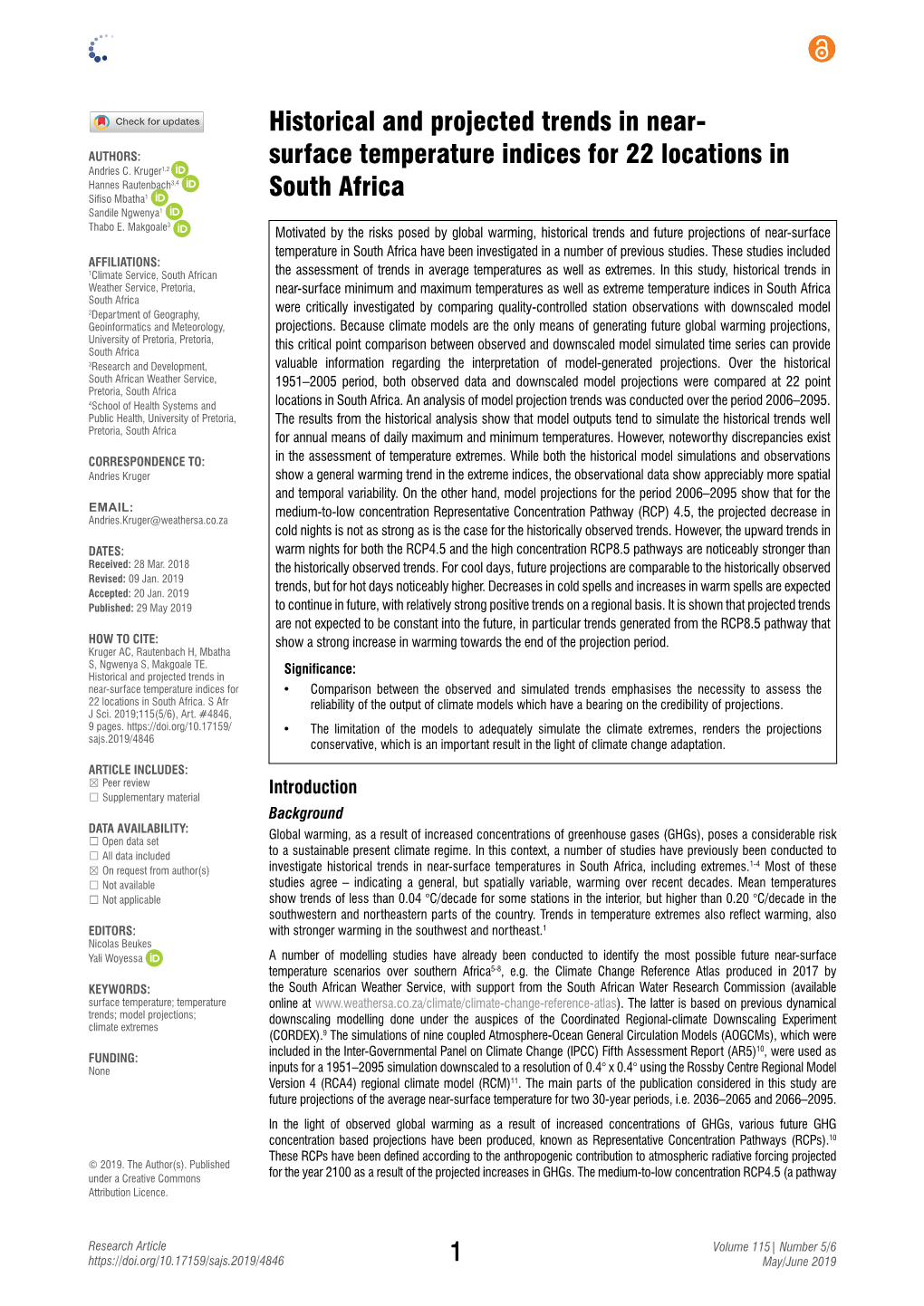 Historical and Projected Trends in Near- Surface Temperature Indices for 22