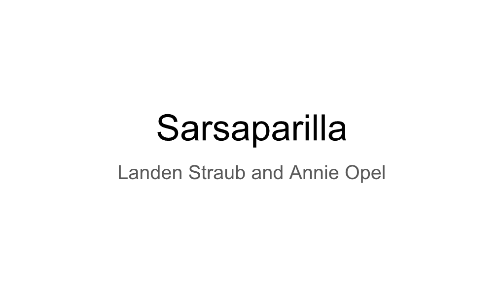 Sarsaparilla Landen Straub and Annie Opel Introduction