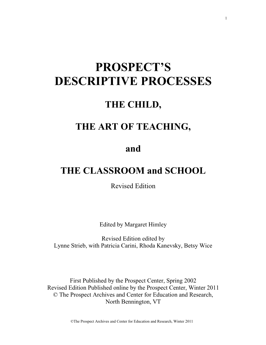 Prospect‟S Descriptive Processes