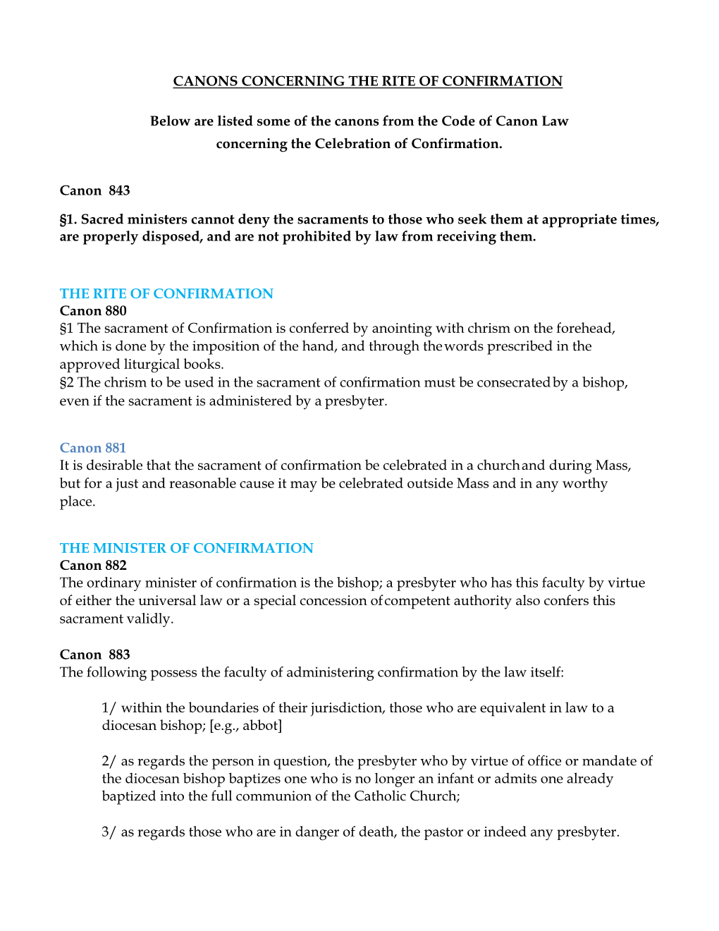 Canons Concerning the Rite of Confirmation