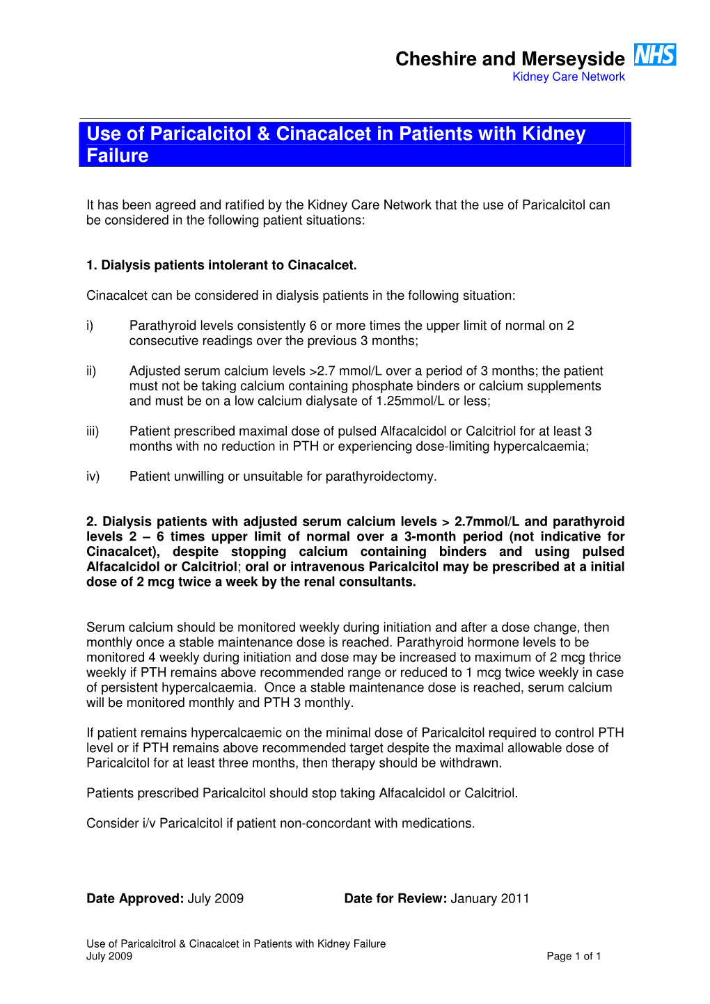 Use of Paricalcitol & Cinacalcet in Patients with Kidney Failure