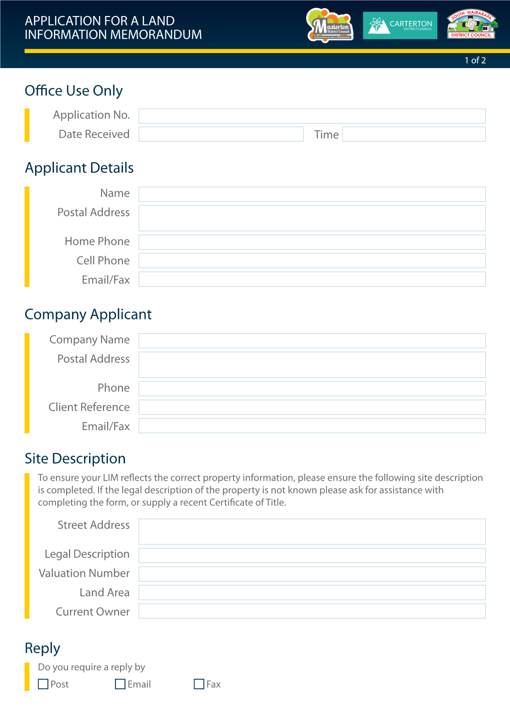 Applicant Details Office Use Only Company Applicant Site Description Reply