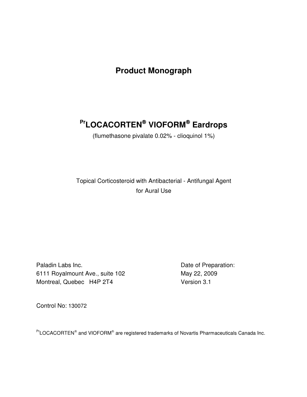 Product Monograph Prlocacorten VIOFORM Eardrops