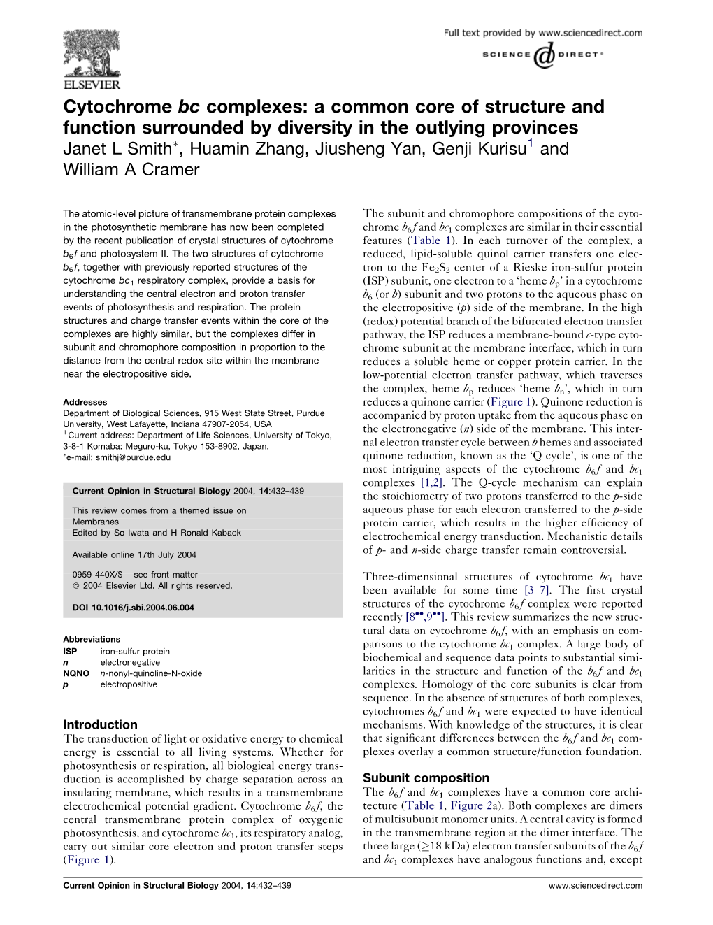 Cytochrome Bc Complexes: a Common Core of Structure and Function