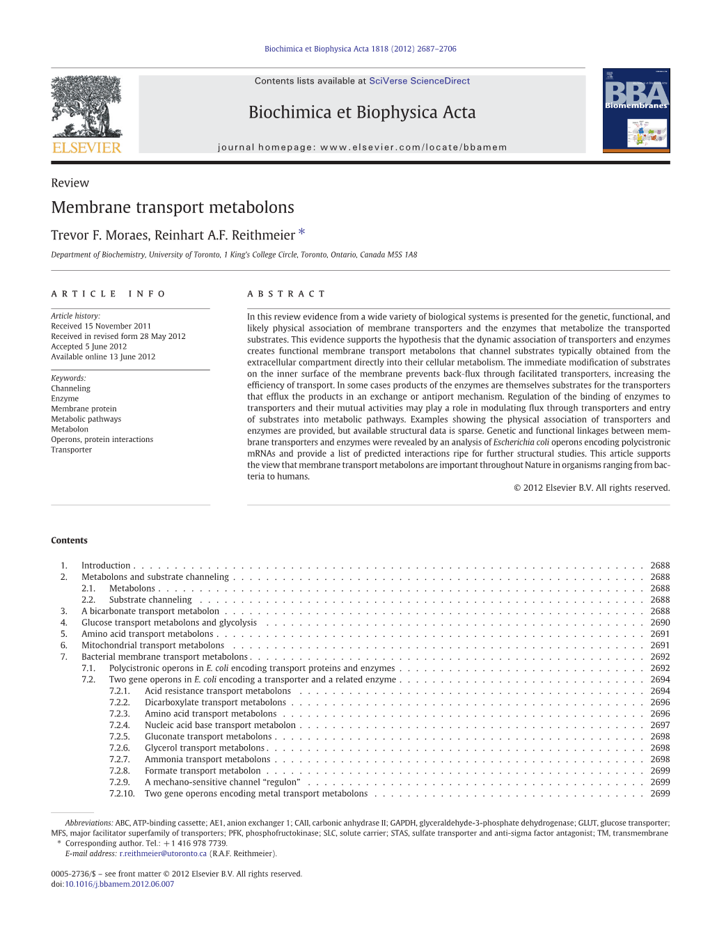 Membrane Transport Metabolons