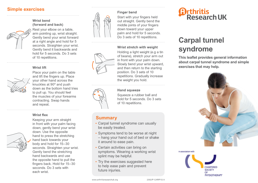 Carpal Tunnel Syndrome and Simple Slowly Bend Your Wrist Upward, Wrist Lift and Then Return to the Starting Exercises That May Help