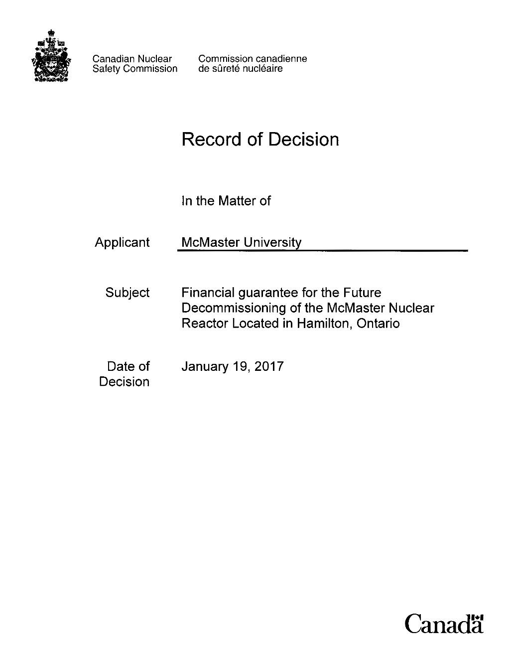 Record of Decision