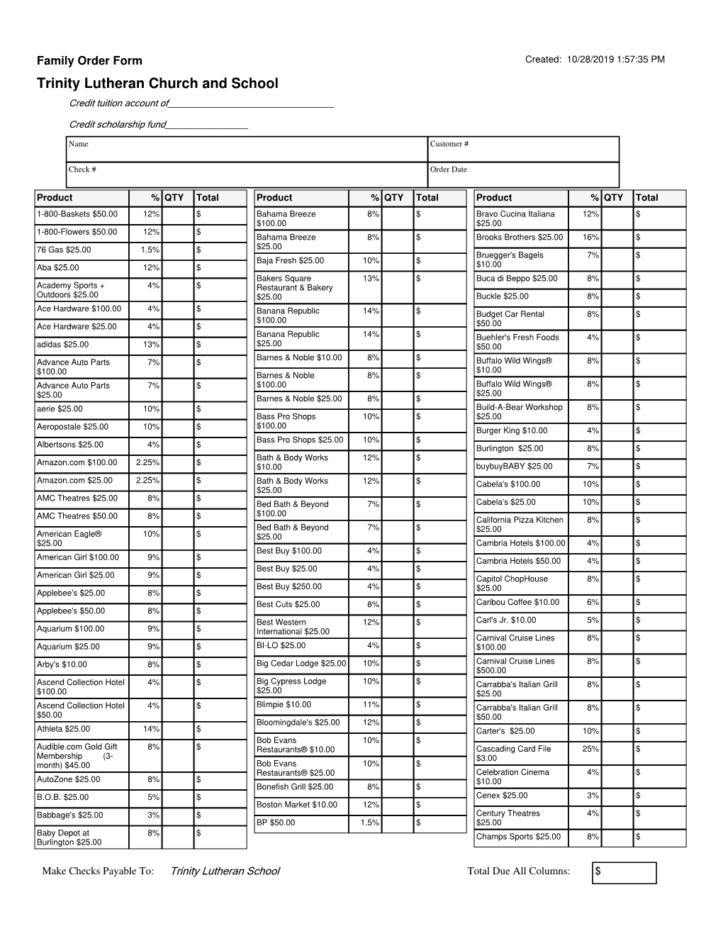 Scrip Family Order Form