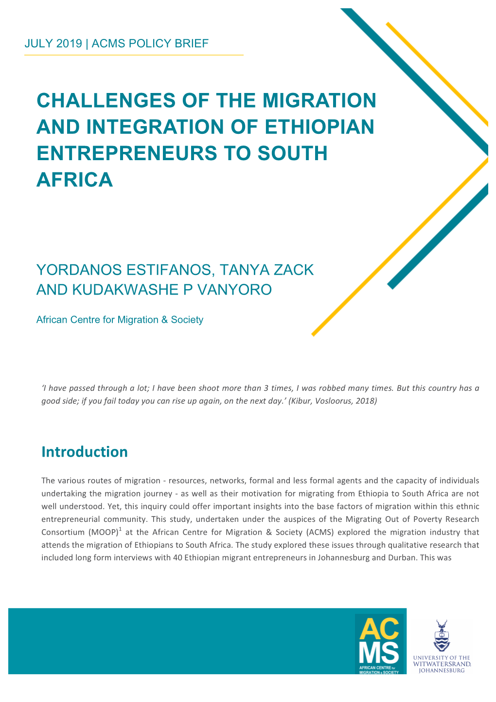 Challenges of the Migration and Integration of Ethiopian Entrepreneurs to South Africa