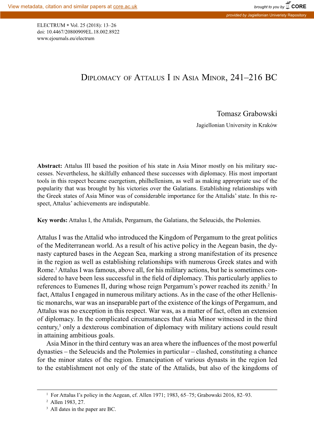 Diplomacy of Attalus I in Asia Minor, 241-216 BC