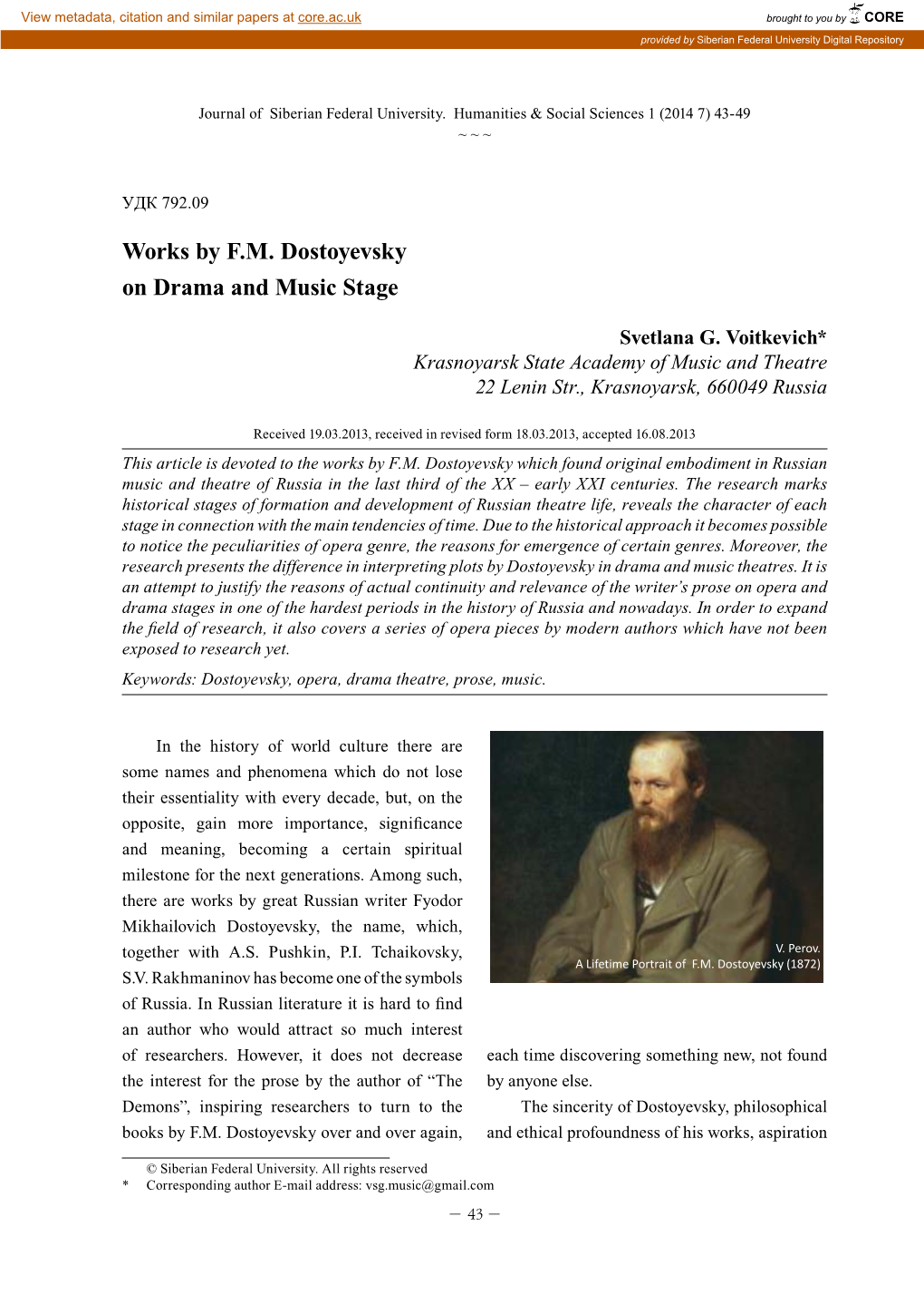 Works by F.M. Dostoyevsky on Drama and Music Stage