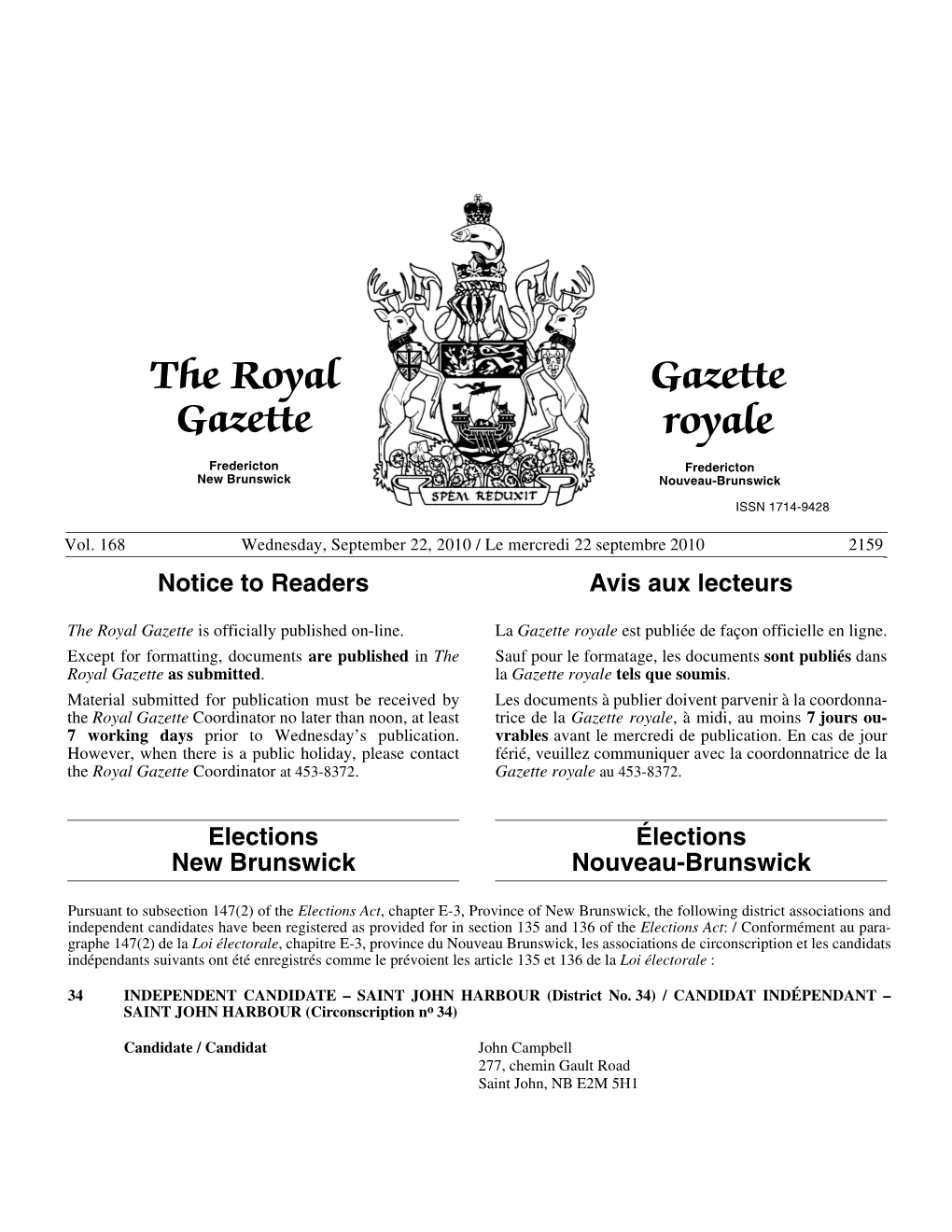 The Royal Gazette Gazette Royale