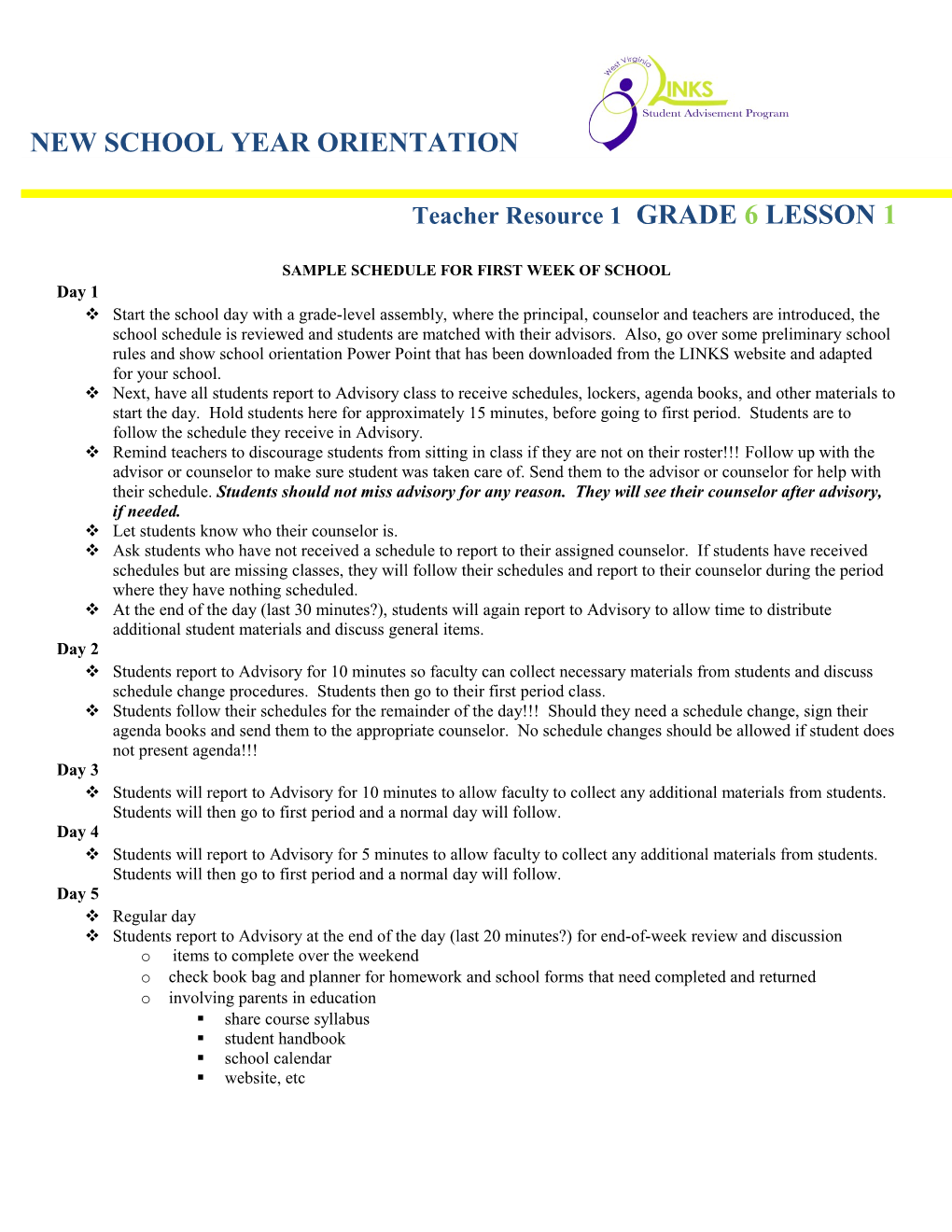 Teacher Resource 1 GRADE 6 LESSON 1