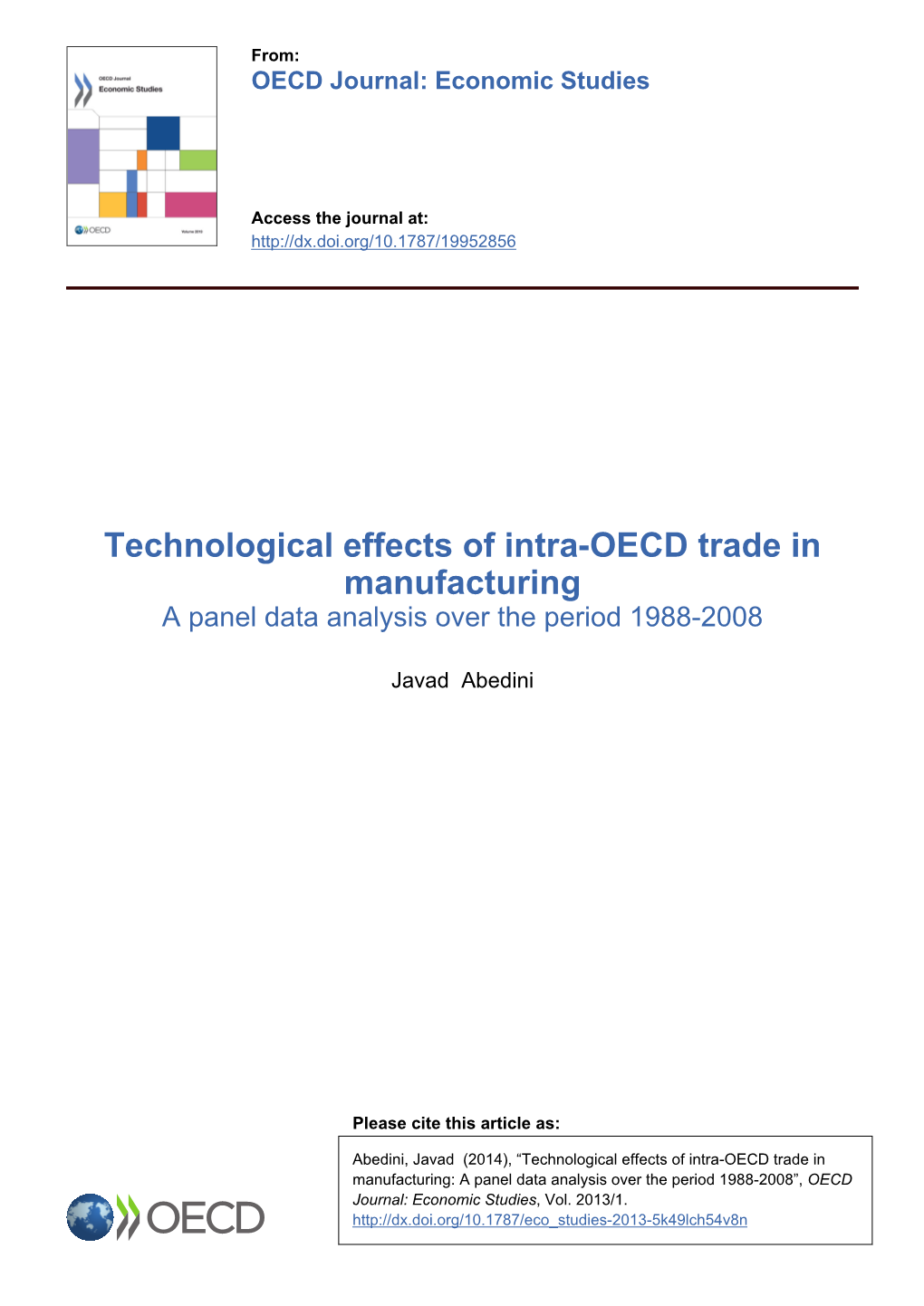 Technological Effects of Intra-OECD Trade in Manufacturing a Panel Data Analysis Over the Period 1988-2008