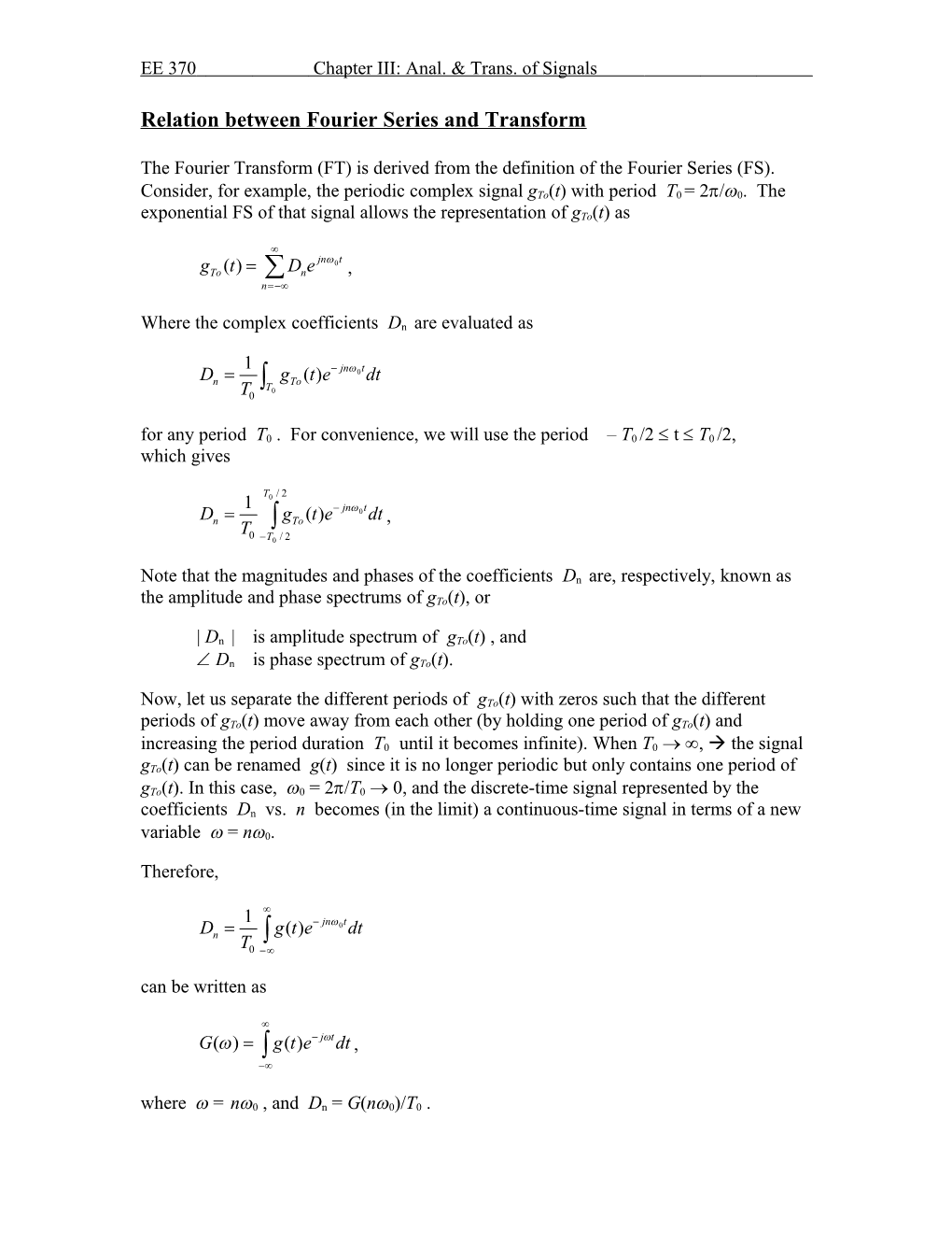 Relation Between Fourier Series and Transform