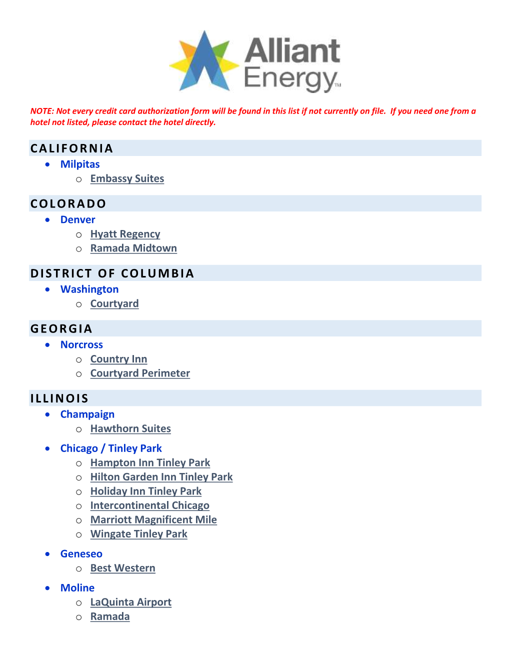 Hotel Credit Card Authorization Forms