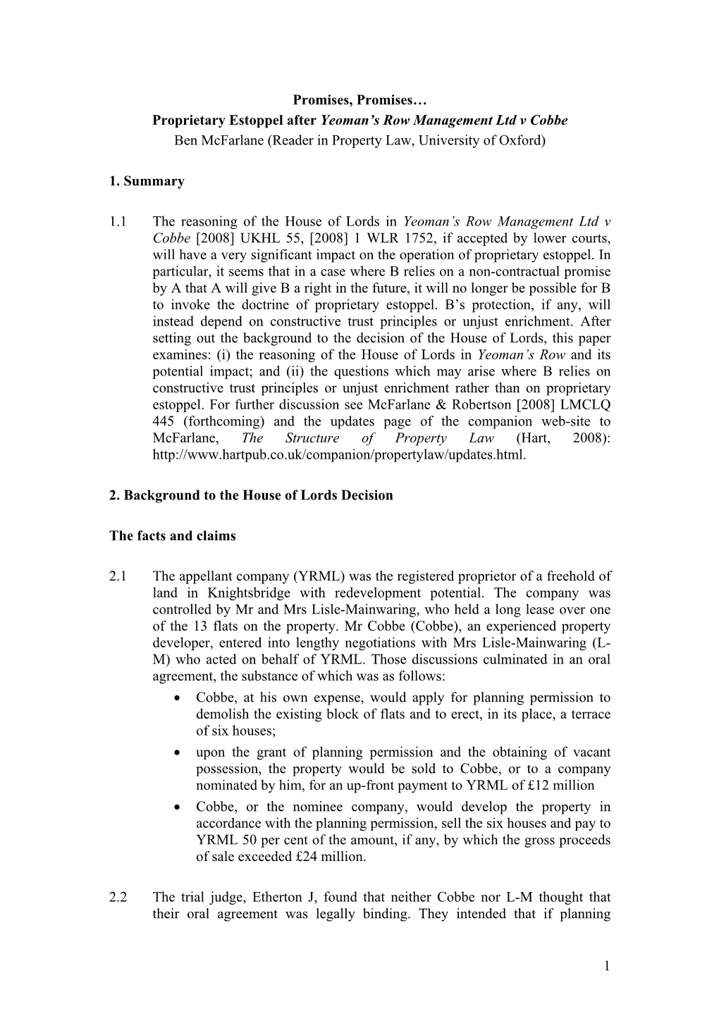 Yeoman's Row Management Ltd V Cobbe