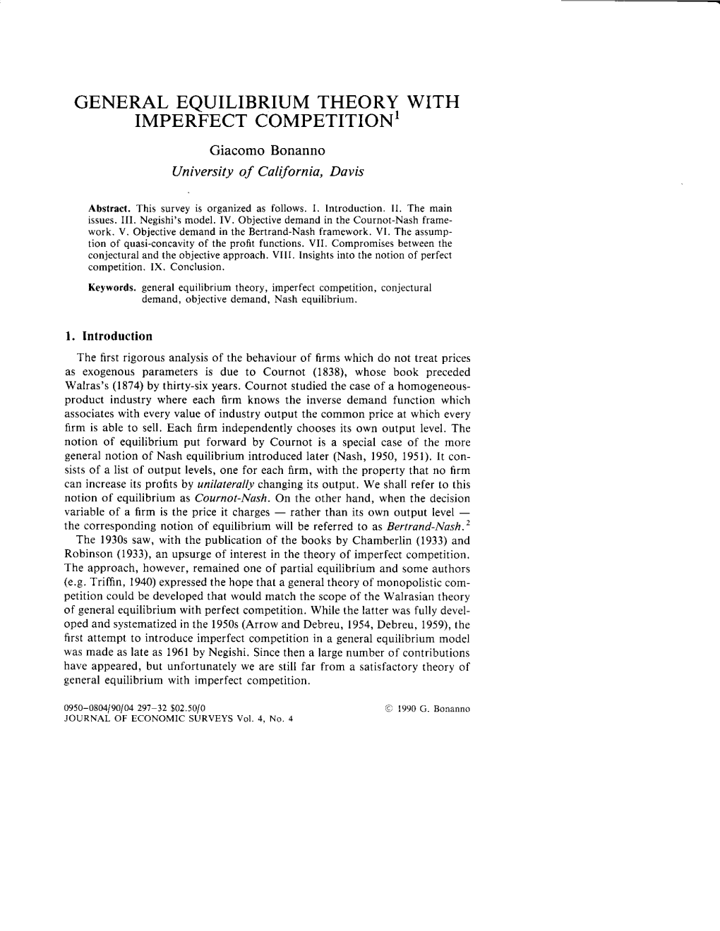 GENERAL EQUILIBRIUM THEORY with IMPERFECT COMPETITION' Giacomobonanno University of Californio, Dovis