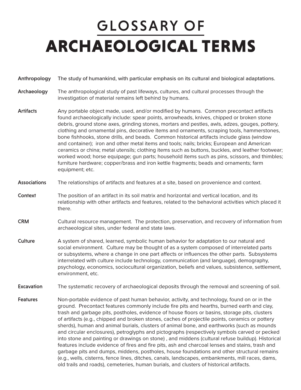 GLOSSARY of Archaeological Terms