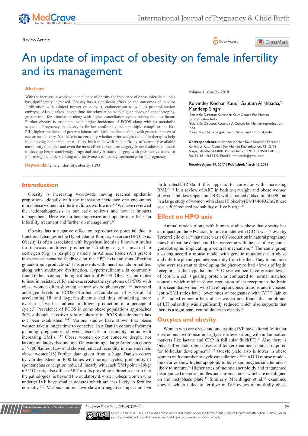 An Update of Impact of Obesity on Female Infertility and Its Management