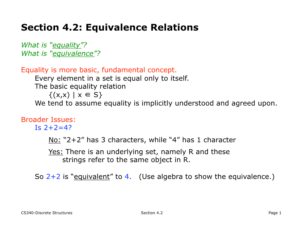 Section 4.2: Equivalence Relations