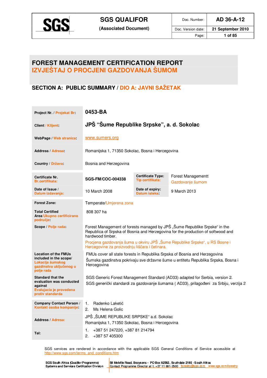 Sgs Qualifor Forest Management Certification