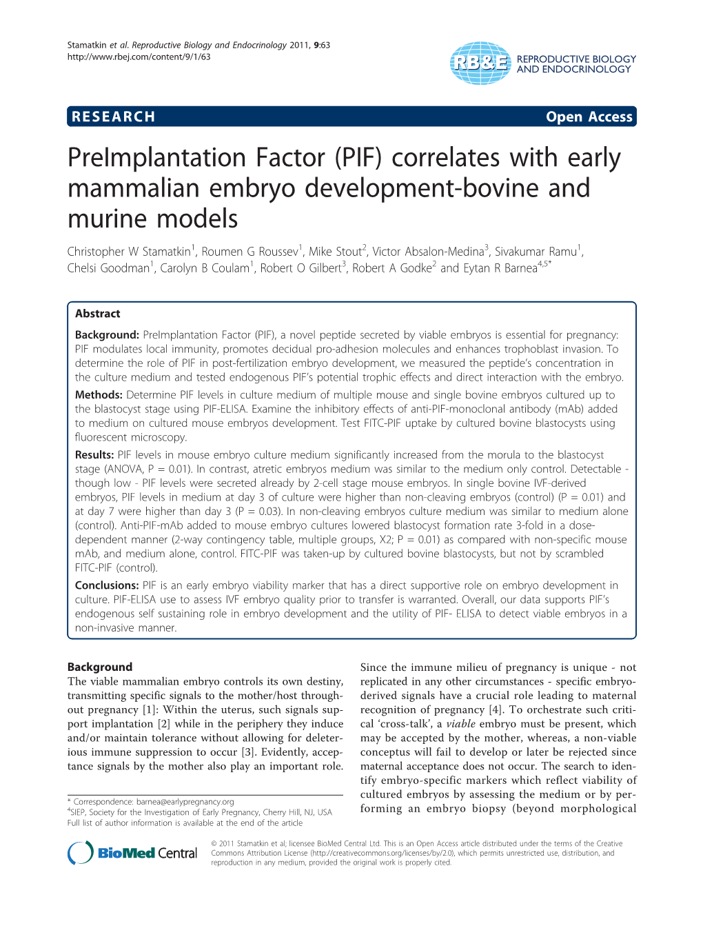 Preimplantation Factor (PIF) Correlates with Early Mammalian Embryo Development-Bovine and Murine Models