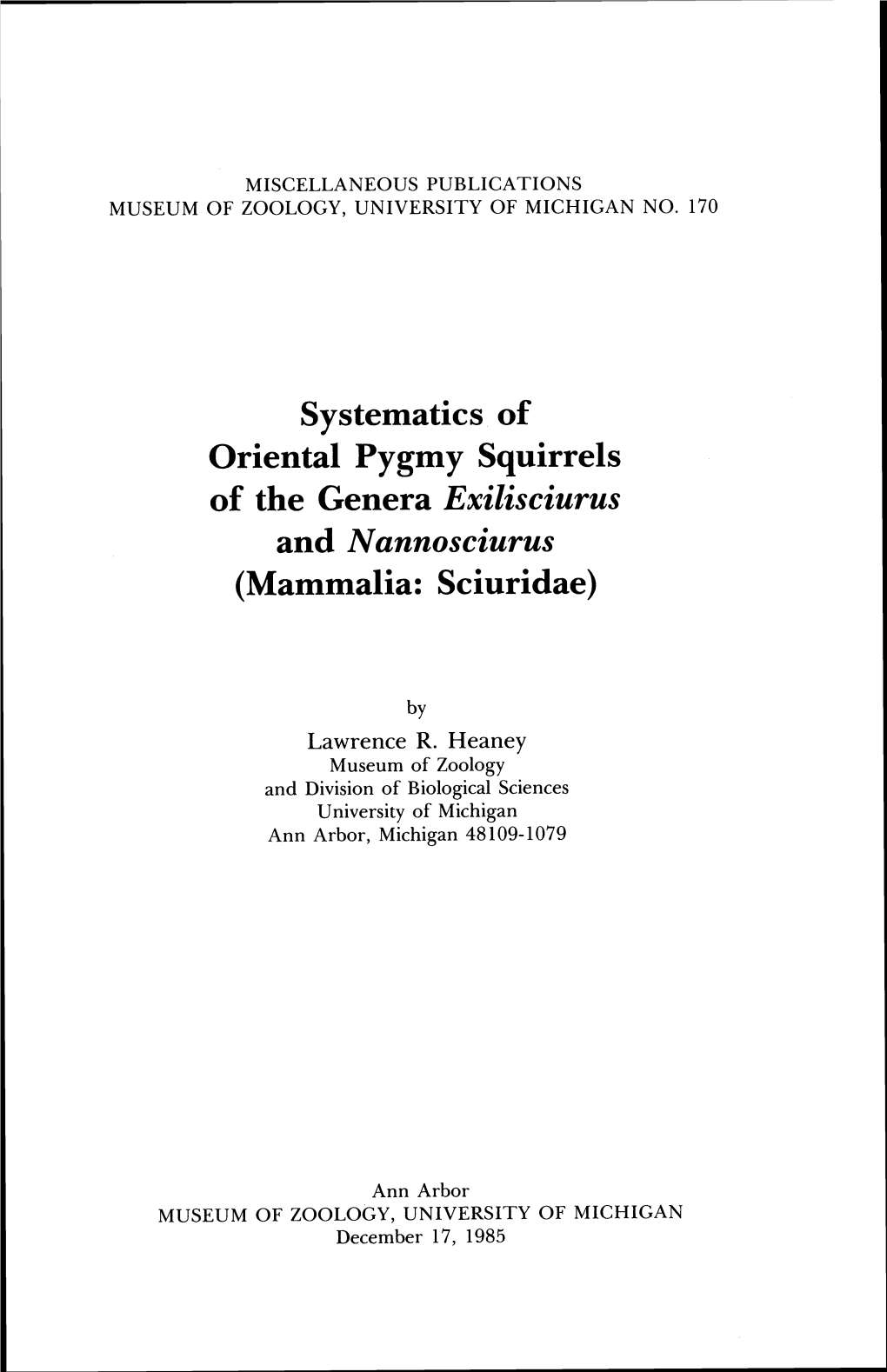 Systematics of Oriental Pygmy Squirrels of the Genera Exilisciurus and Nannosciurus (Mammalia: Sciuridae)