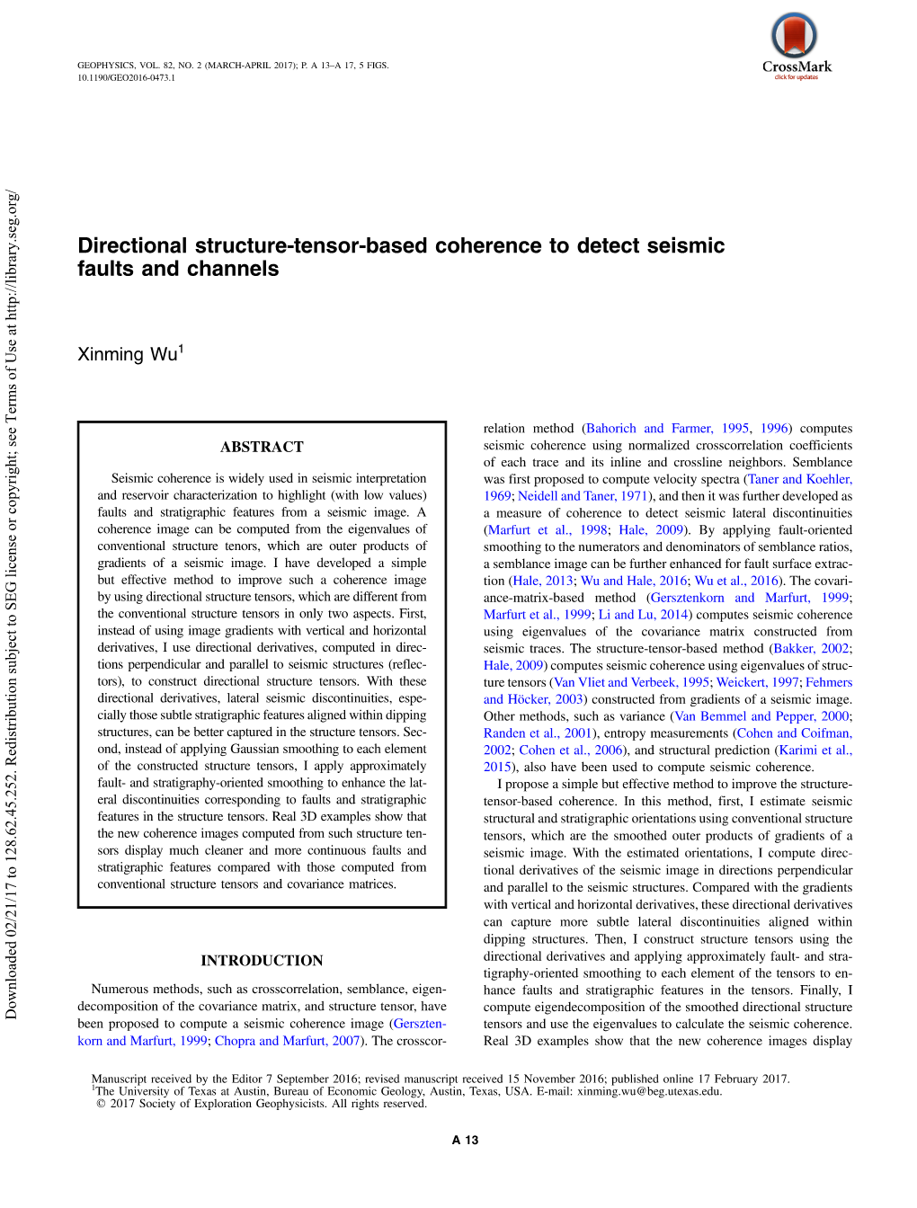 Directional Structure-Tensor-Based Coherence to Detect Seismic Faults and Channels