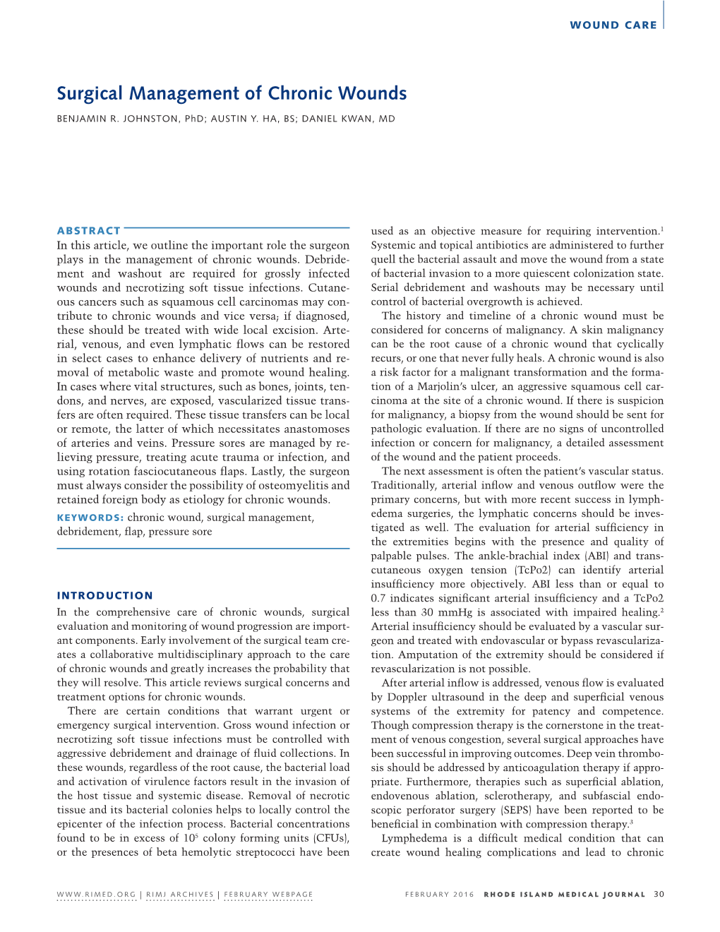 Surgical Management of Chronic Wounds