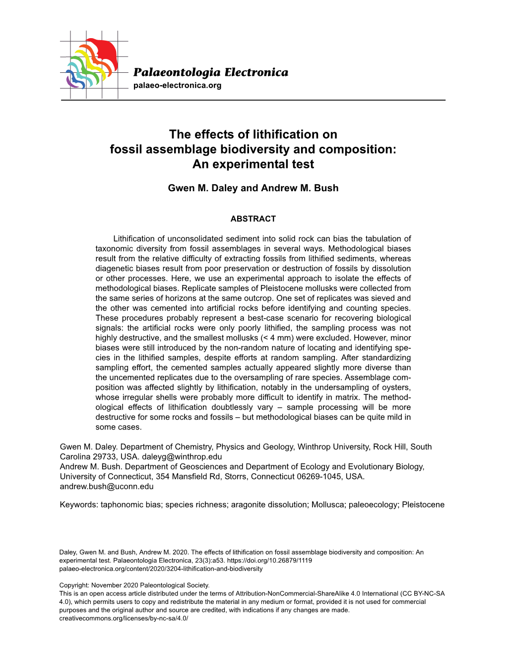 The Effects of Lithification on Fossil Assemblage Biodiversity and Composition: an Experimental Test