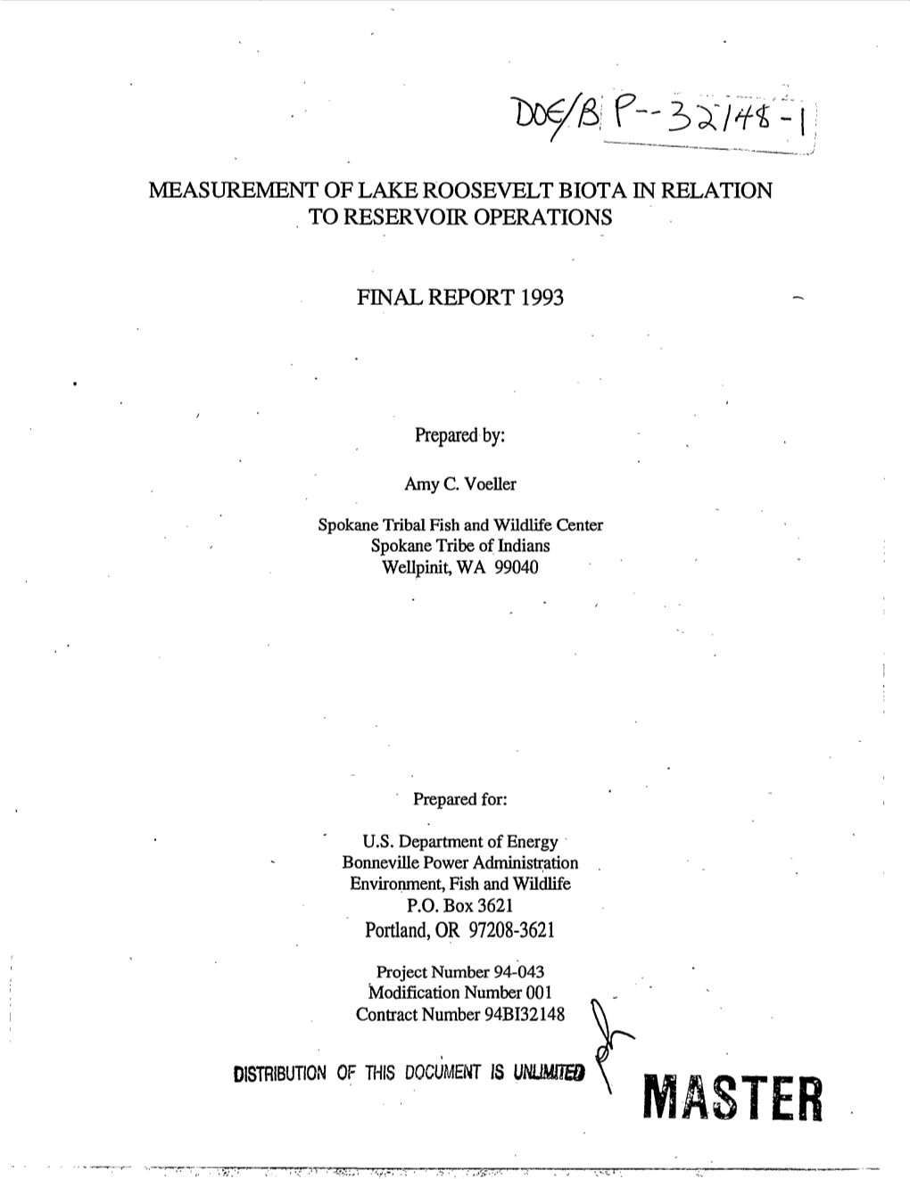 Measurement of Lake Roosevelt Biota in Relation to Reservoir Operations