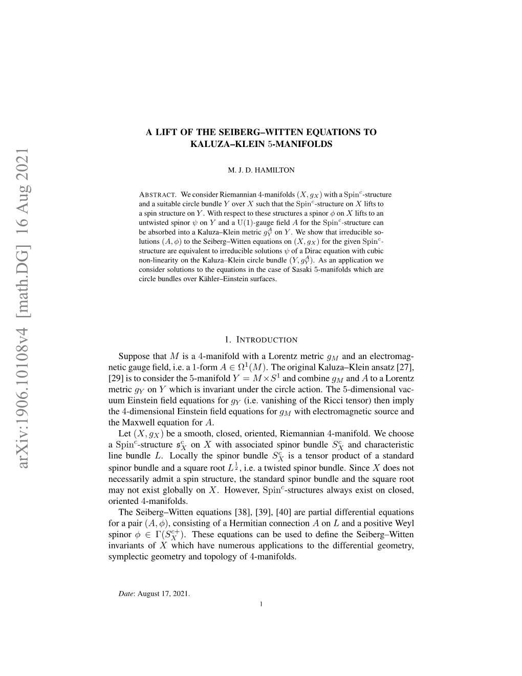 Arxiv:1906.10108V3 [Math.DG] 26 Aug 2019