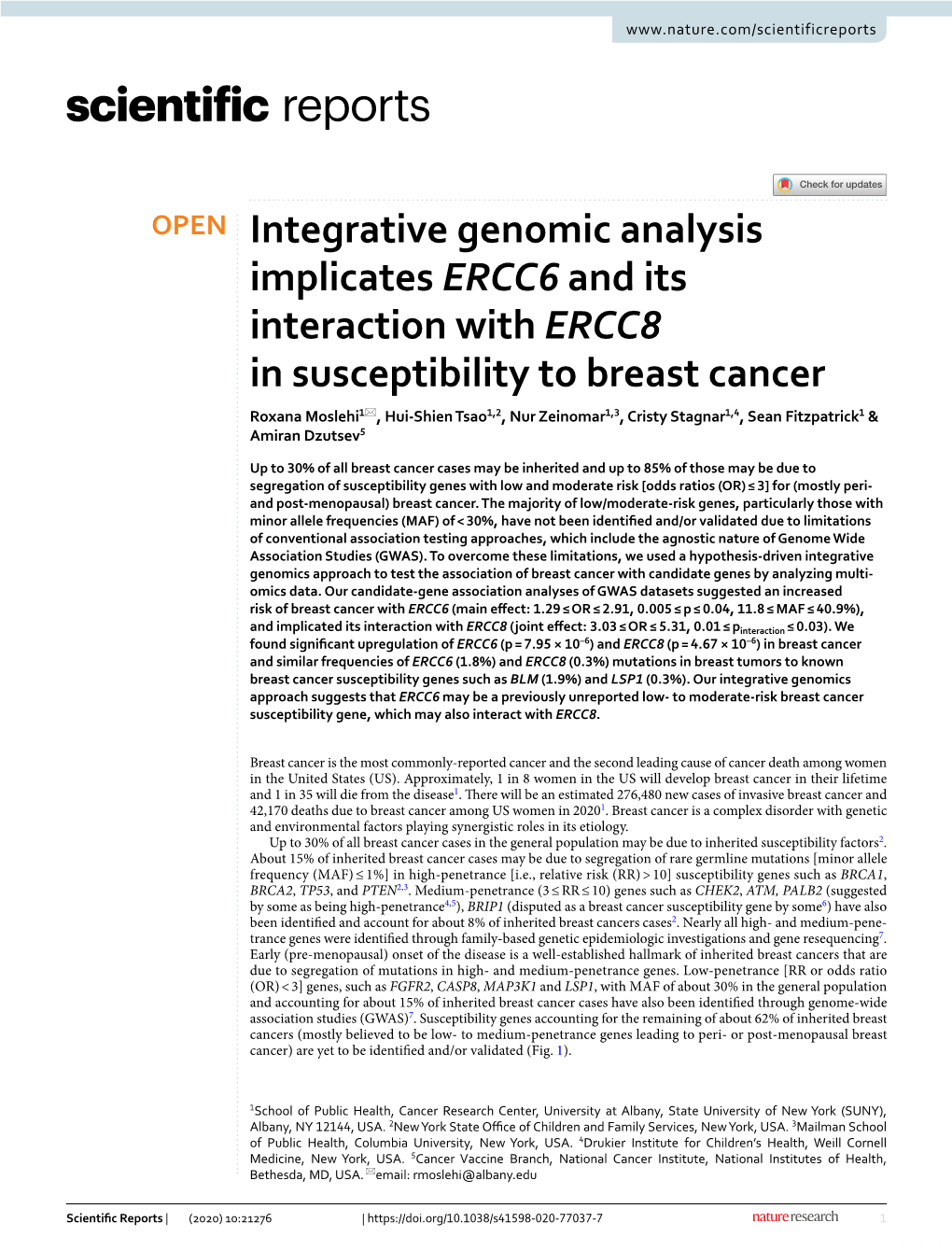 Integrative Genomic Analysis Implicates ERCC6 and Its Interaction with ERCC8 in Susceptibility to Breast Cancer