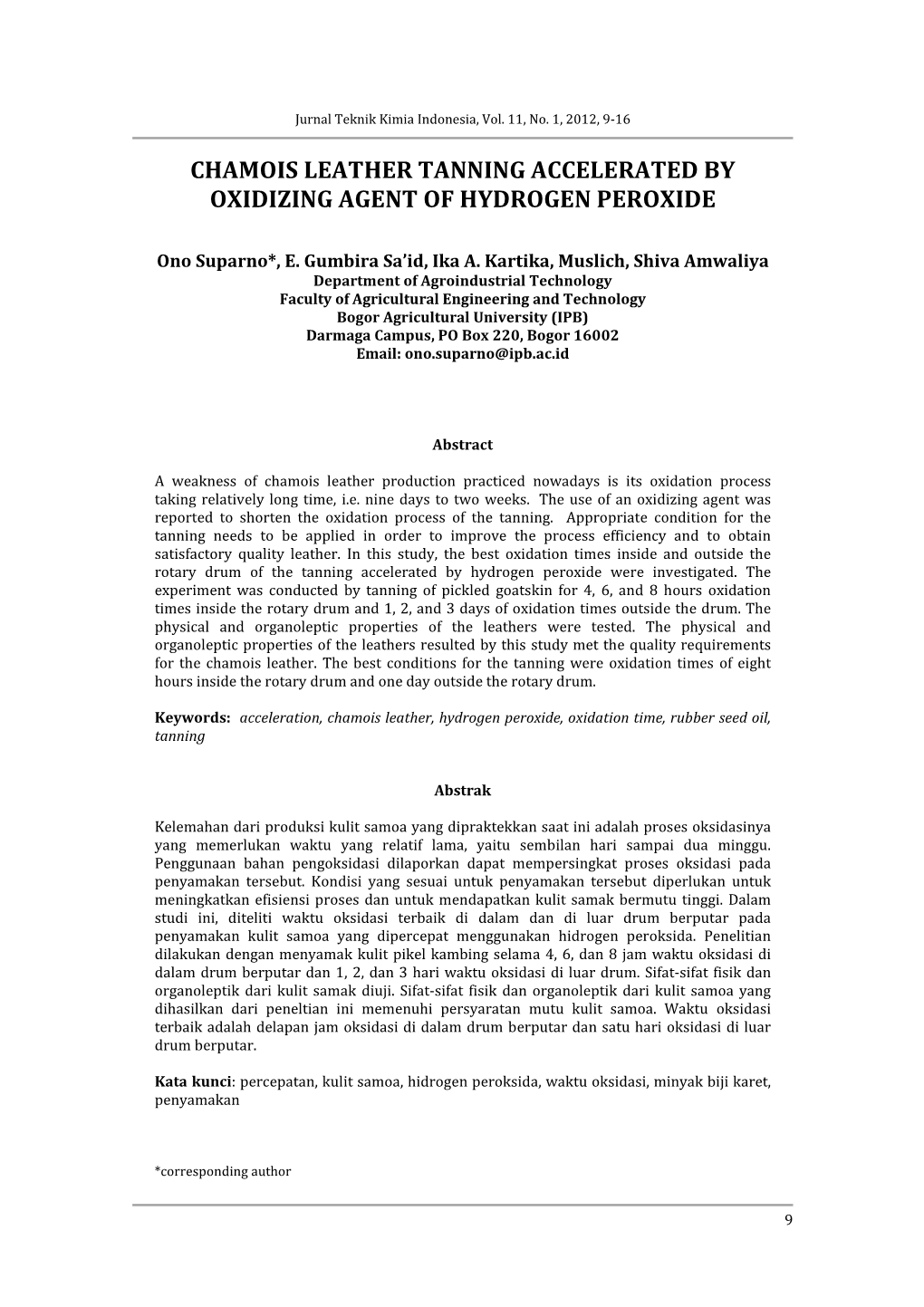 Chamois Leather Tanning Accelerated by Oxidizing Agent of Hydrogen Peroxide