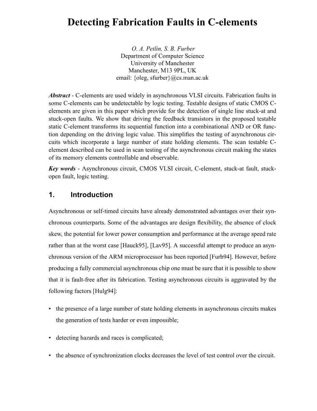 Detecting Fabrication Faults in C-Elements