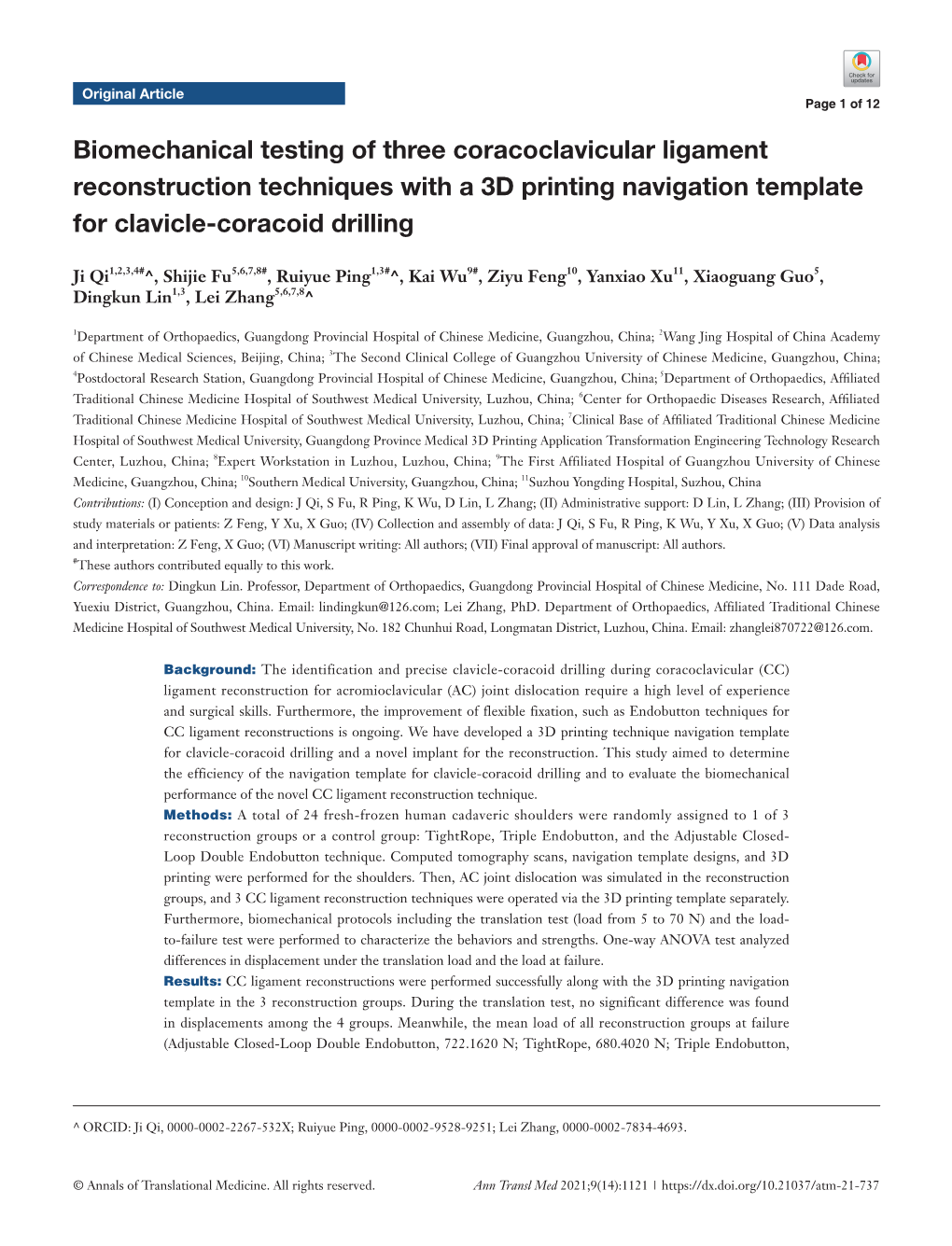 Biomechanical Testing of Three Coracoclavicular Ligament Reconstruction Techniques with a 3D Printing Navigation Template for Clavicle-Coracoid Drilling
