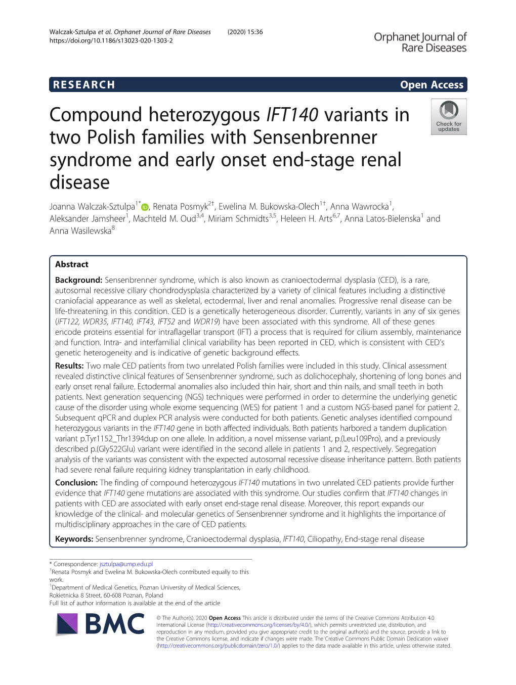 Compound Heterozygous IFT140 Variants in Two Polish Families With