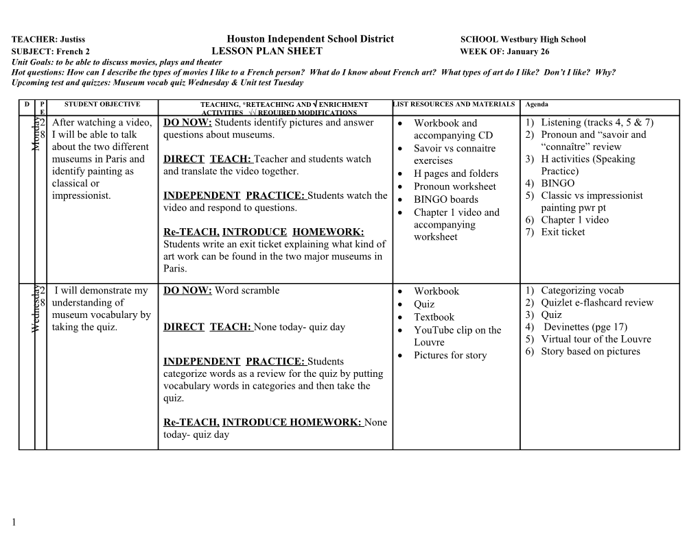 TEACHER: Justiss Houston Independent School District SCHOOL Westbury High School s1