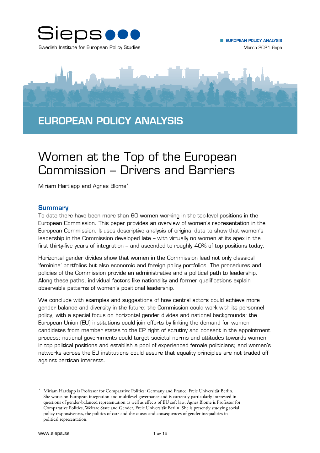 Women at the Top of the European Commission – Drivers and Barriers