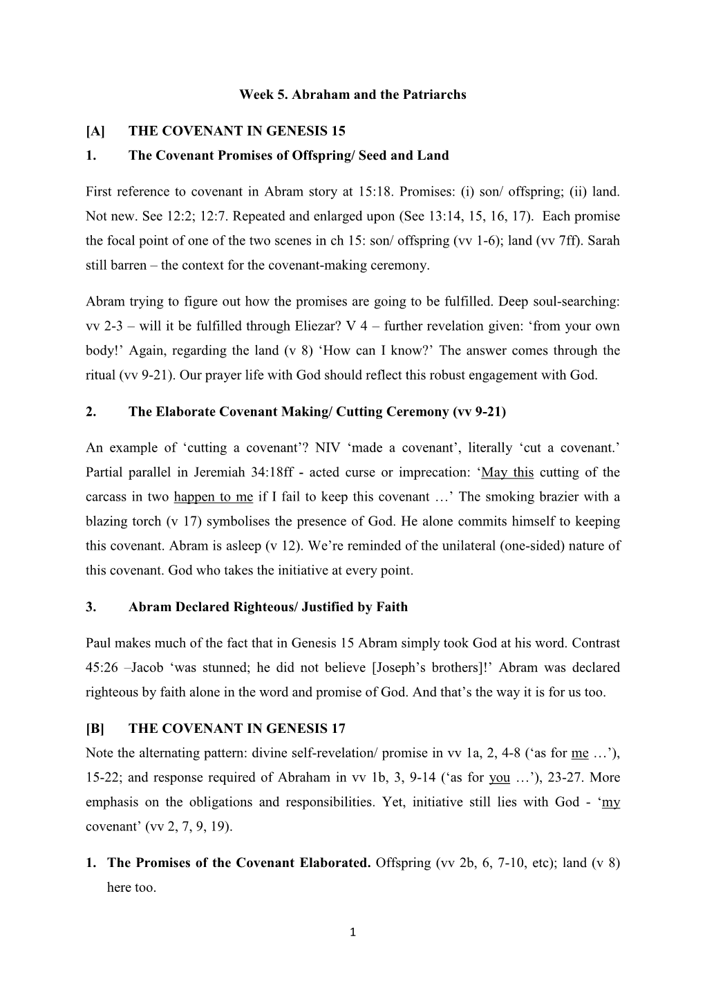 Week 5. Abraham and the Patriarchs [A] the COVENANT in GENESIS