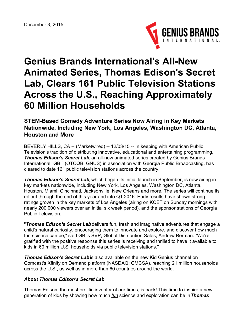 Genius Brands International's All-New Animated Series
