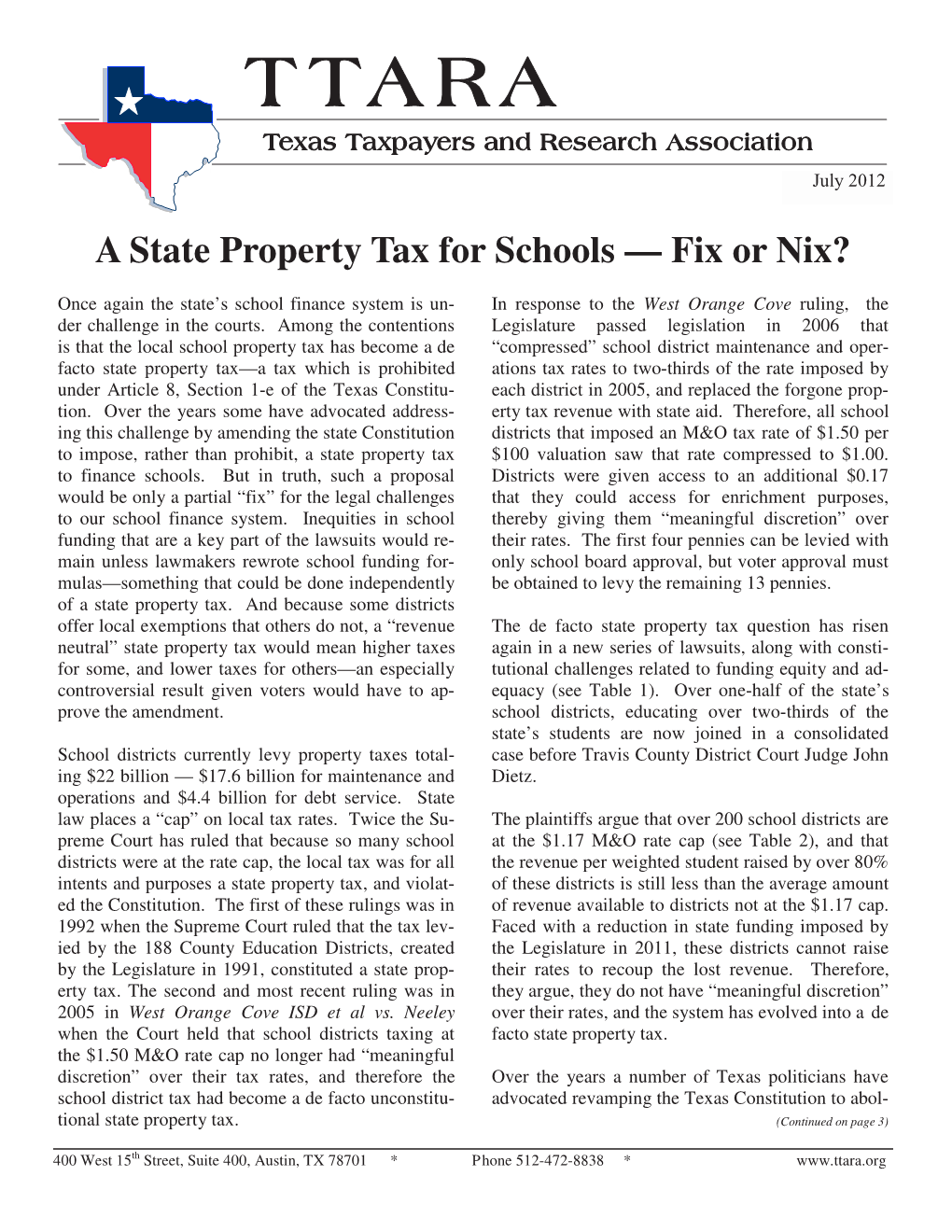 A State Property Tax for Schools — Fix Or Nix?