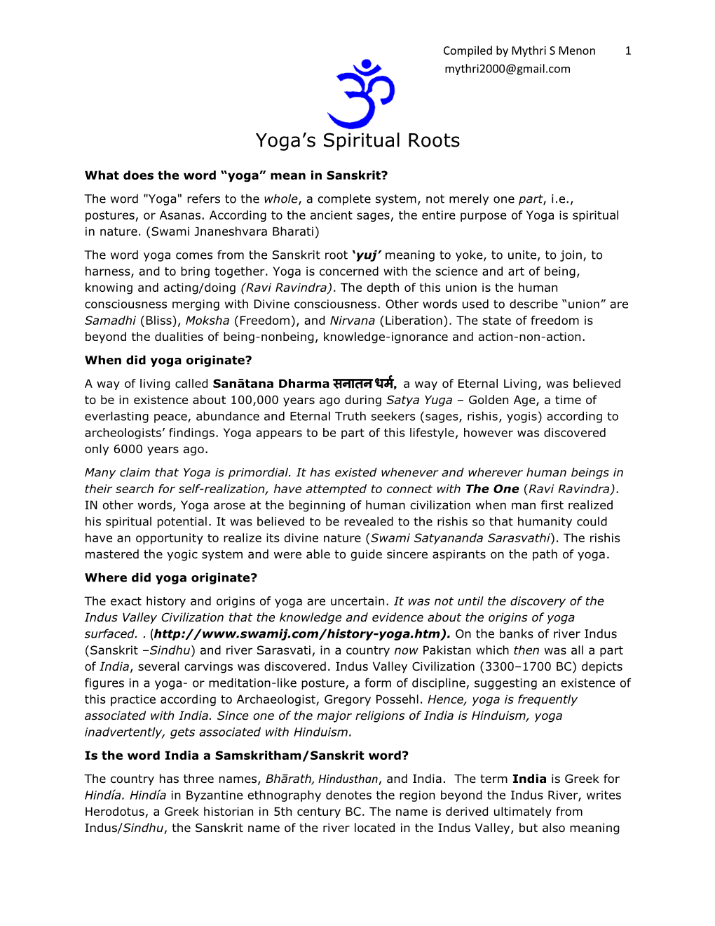 Yoga‟S Spiritual Roots