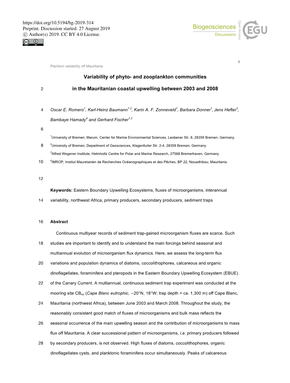 And Zooplankton Communities in the Mauritanian Coastal Upwelling Between 2003 and 2008