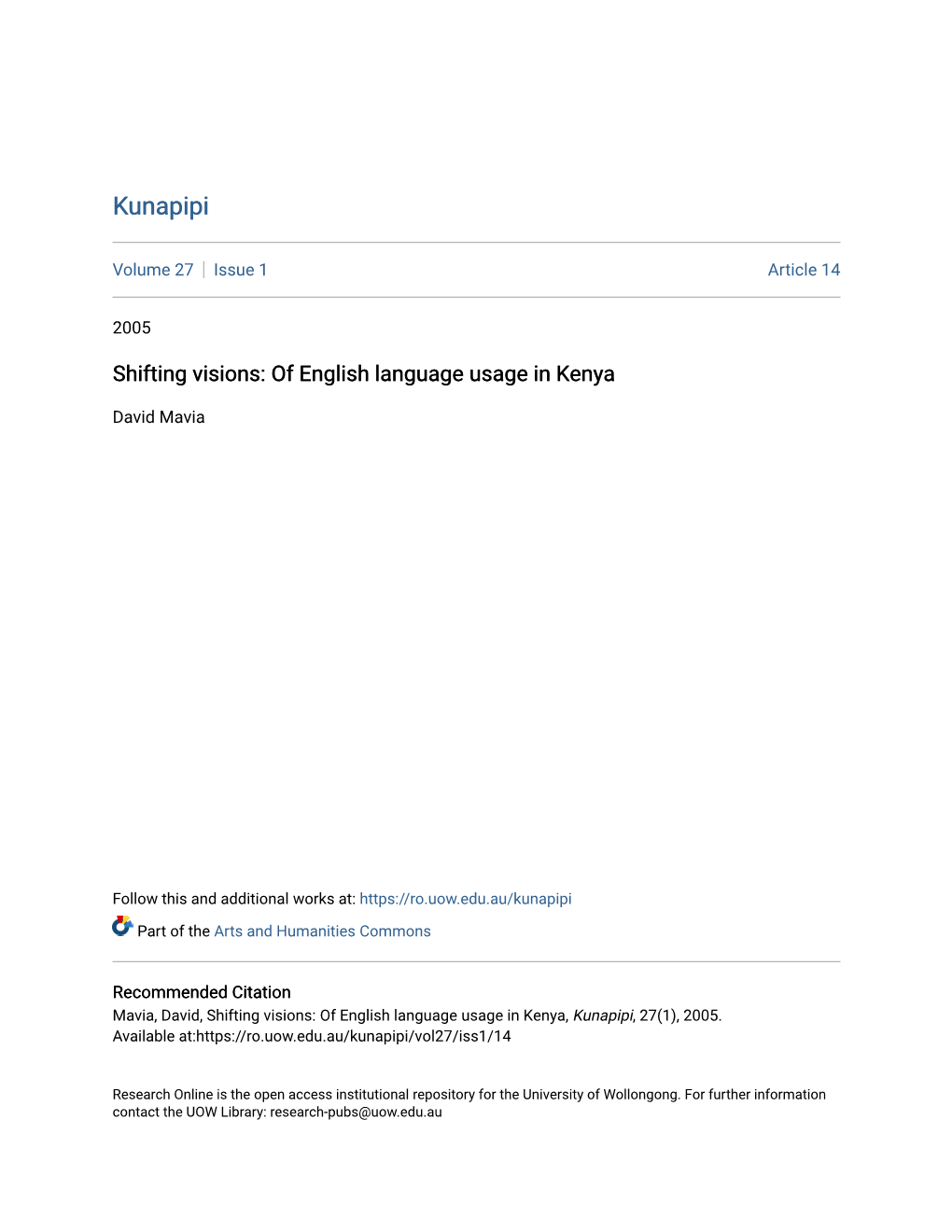 Of English Language Usage in Kenya